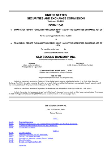 Vorschaubild Old Second Bancorp 10-Q Quartalsbericht  