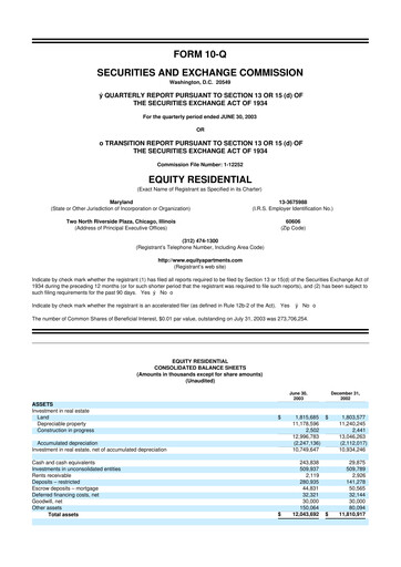 Thumbnail Equity Residential
 10-Q Quarterly Report FY 