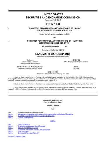 Thumbnail Landmark Bancorp 10-Q Quarterly Report FY 