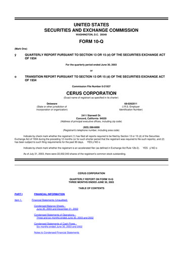 Thumbnail Cerus Corporation 10-Q Quarterly Report FY 