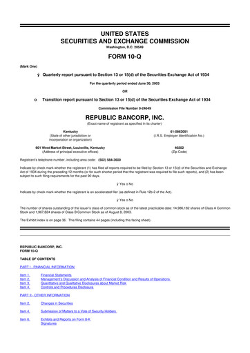 Thumbnail Republic Bank 10-Q Quarterly Report FY 
