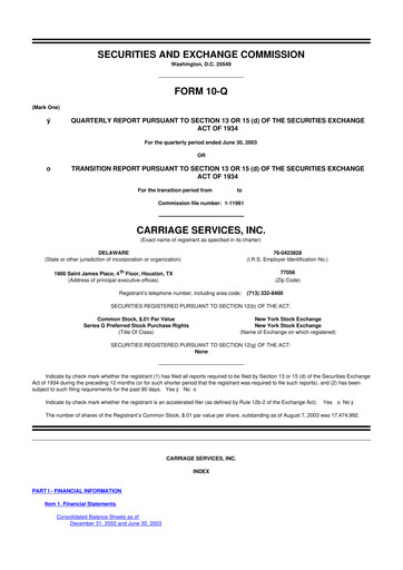 Miniature Carriage Services 10-Q Rapport trimestriel  