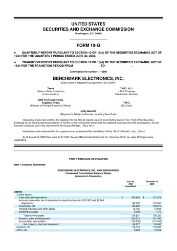 Vorschaubild Benchmark Electronics
 10-Q Quartalsbericht  