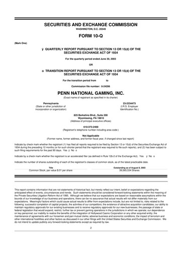 Thumbnail PENN Entertainment
 10-Q Quarterly Report FY 