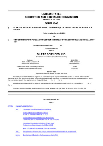 Thumbnail Gilead Sciences 10-Q Quarterly Report FY 