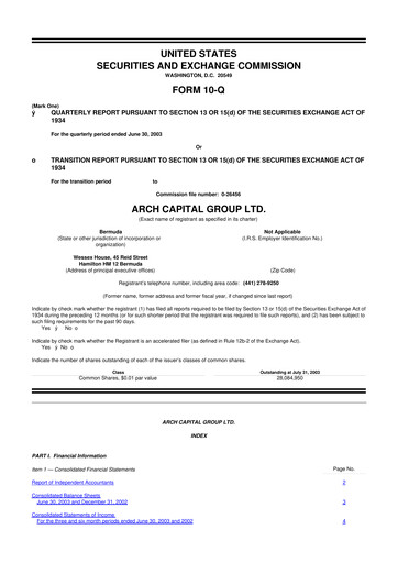 Vorschaubild Arch Capital 10-Q Quartalsbericht  