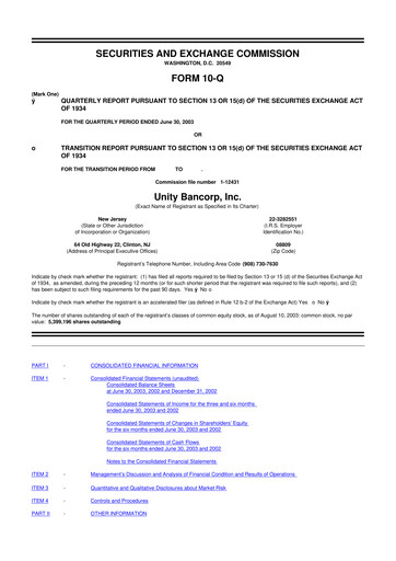Thumbnail Unity Bancorp 10-Q Quarterly Report FY 