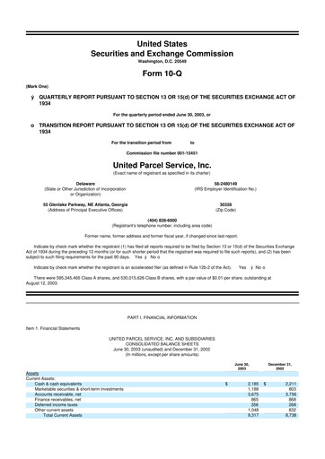 Thumbnail United Parcel Service 10-Q Quarterly Report FY 