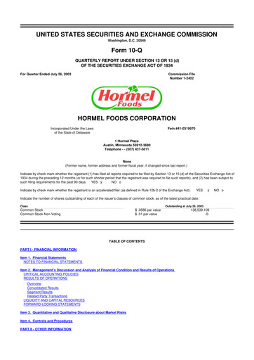 Thumbnail Hormel Foods 10-Q Quarterly Report FY 