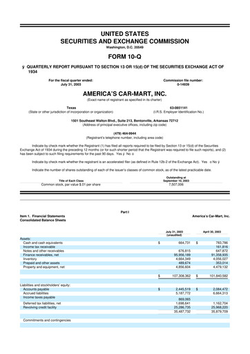 Thumbnail America's Car-Mart 10-Q Quarterly Report FY 