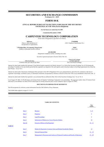 Miniature Carpenter Technology 10-K Rapport annuel 