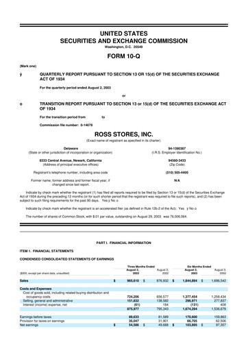 Vorschaubild Ross Stores 10-Q Quartalsbericht  