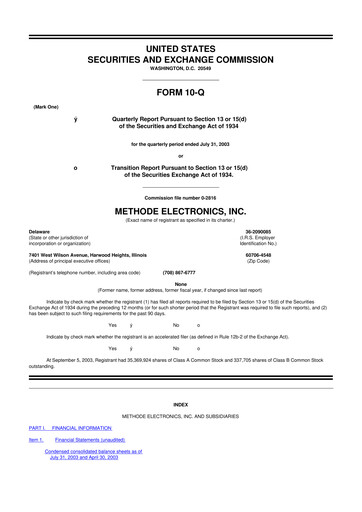 Thumbnail Methode Electronics
 10-Q Quarterly Report FY 