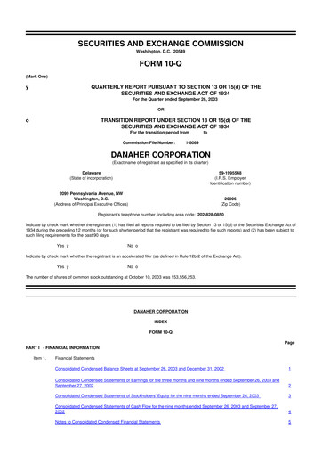 Thumbnail Danaher 10-Q Quarterly Report FY 