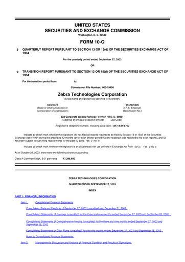 Thumbnail Zebra Technologies 10-Q Quarterly Report FY 
