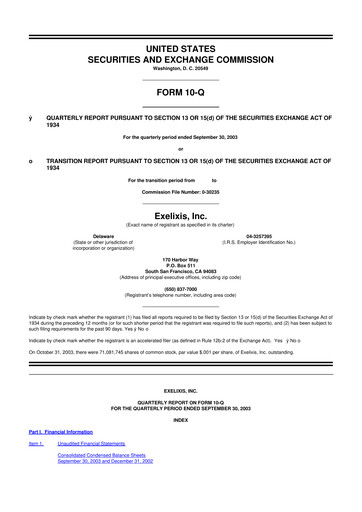Thumbnail Exelixis 10-Q Quarterly Report FY 