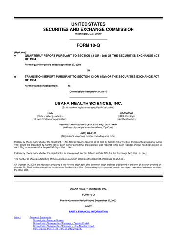 Thumbnail USANA 10-Q Quarterly Report FY 