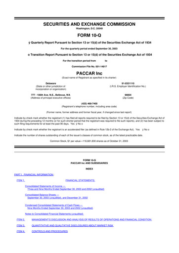Thumbnail Paccar 10-Q Quarterly Report FY 