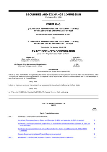 Vorschaubild Exact Sciences 10-Q Quartalsbericht  