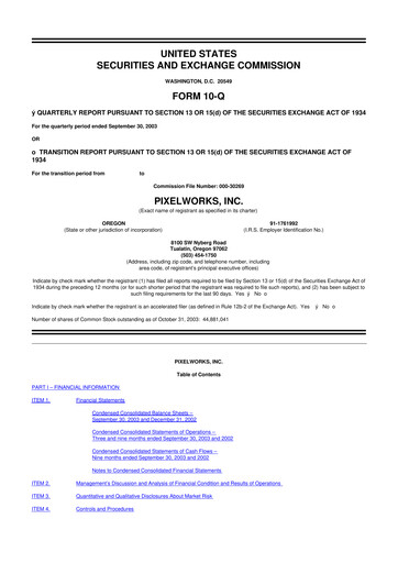 Thumbnail Pixelworks 10-Q Quarterly Report FY 