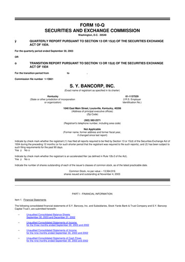 Thumbnail Stock Yards Bancorp 10-Q Quarterly Report FY 