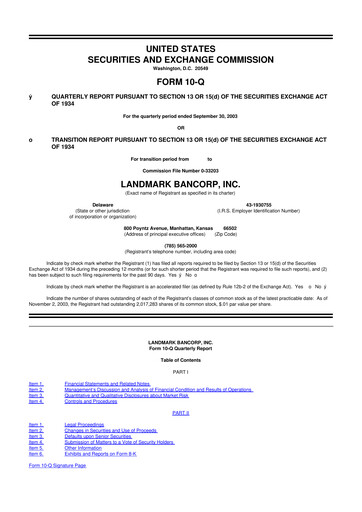 Thumbnail Landmark Bancorp 10-Q Quarterly Report FY 