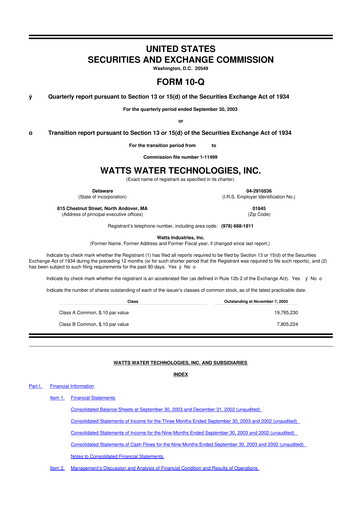 Thumbnail Watts Water Technologies
 10-Q Quarterly Report FY 