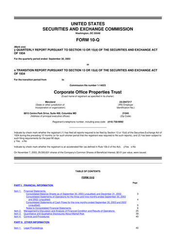 Miniature COPT Defense Properties 10-Q Rapport trimestriel  