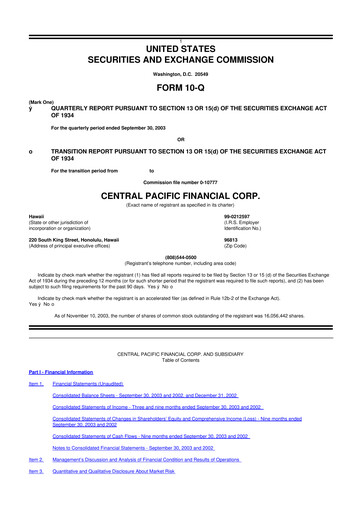 Miniature Central Pacific Financial 10-Q Rapport trimestriel  