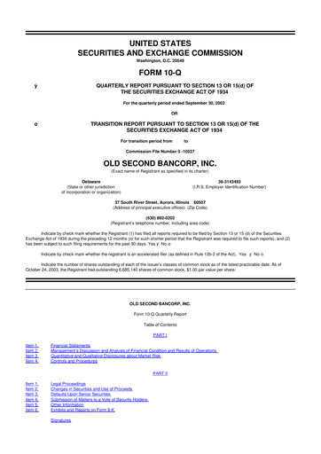 Vorschaubild Old Second Bancorp 10-Q Quartalsbericht  
