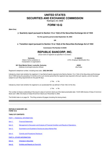 Thumbnail Republic Bank 10-Q Quarterly Report FY 