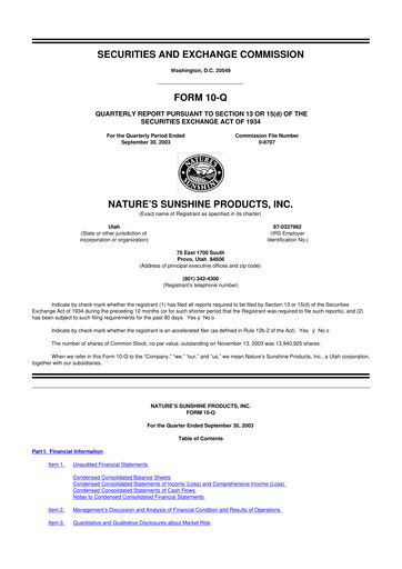 Thumbnail Nature's Sunshine Products 10-Q Quarterly Report FY 