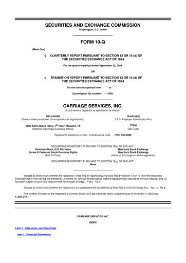 Miniature Carriage Services 10-Q Rapport trimestriel  