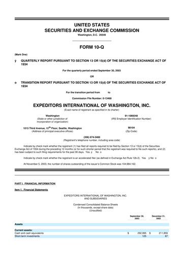 Thumbnail Expeditors International 10-Q Quarterly Report FY 