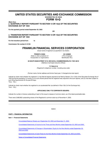 Thumbnail Franklin Financial Services Corporation 10-Q Quarterly Report FY 