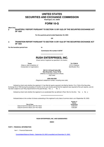 Thumbnail Rush Enterprises
 10-Q Quarterly Report FY 