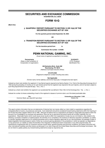 Thumbnail PENN Entertainment
 10-Q Quarterly Report FY 