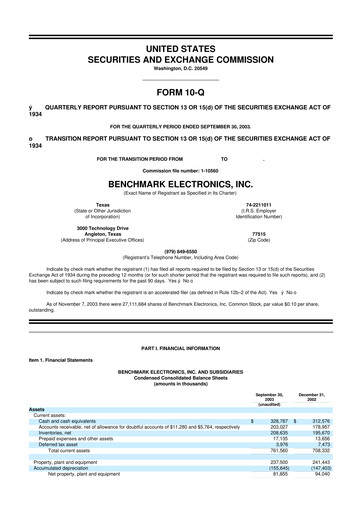 Vorschaubild Benchmark Electronics
 10-Q Quartalsbericht  