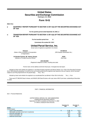 Thumbnail United Parcel Service 10-Q Quarterly Report FY 