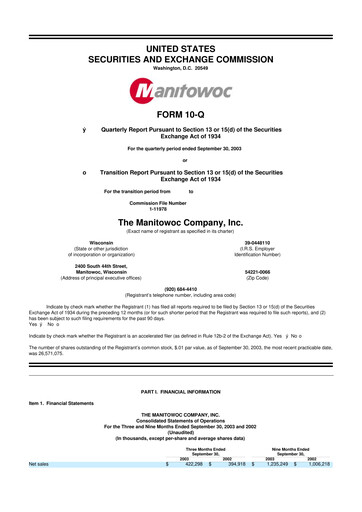 Thumbnail The Manitowoc Company
 10-Q Quarterly Report FY 