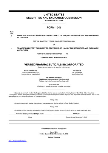 Thumbnail Vertex Pharmaceuticals 10-Q Quarterly Report FY 