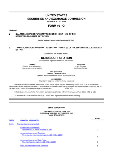 Thumbnail Cerus Corporation 10-Q Quarterly Report FY 