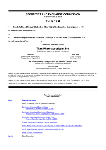 Thumbnail Titan Pharmaceuticals
 10-Q Quarterly Report FY 