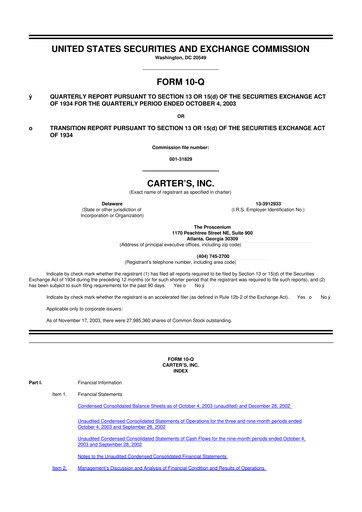 Thumbnail Carter's 10-Q Quarterly Report FY 