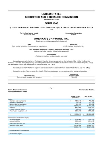 Thumbnail America's Car-Mart 10-Q Quarterly Report FY 