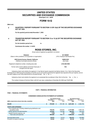 Vorschaubild Ross Stores 10-Q Quartalsbericht  