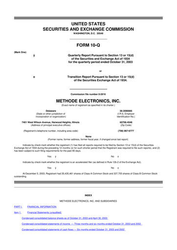 Thumbnail Methode Electronics
 10-Q Quarterly Report FY 