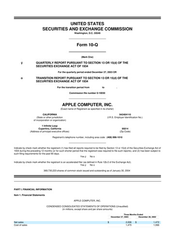 Thumbnail Apple 10-Q Quarterly Report FY 