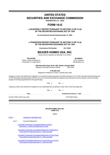 Miniature Beazer Homes USA
 10-Q Rapport trimestriel  