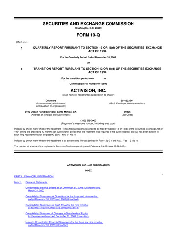 Thumbnail Activision Blizzard 10-Q Quarterly Report FY 